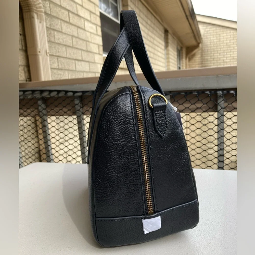 Fossil Sydney Satchel Black Pebbled Leather Hand Bag Cross Body Bag Purse NEW